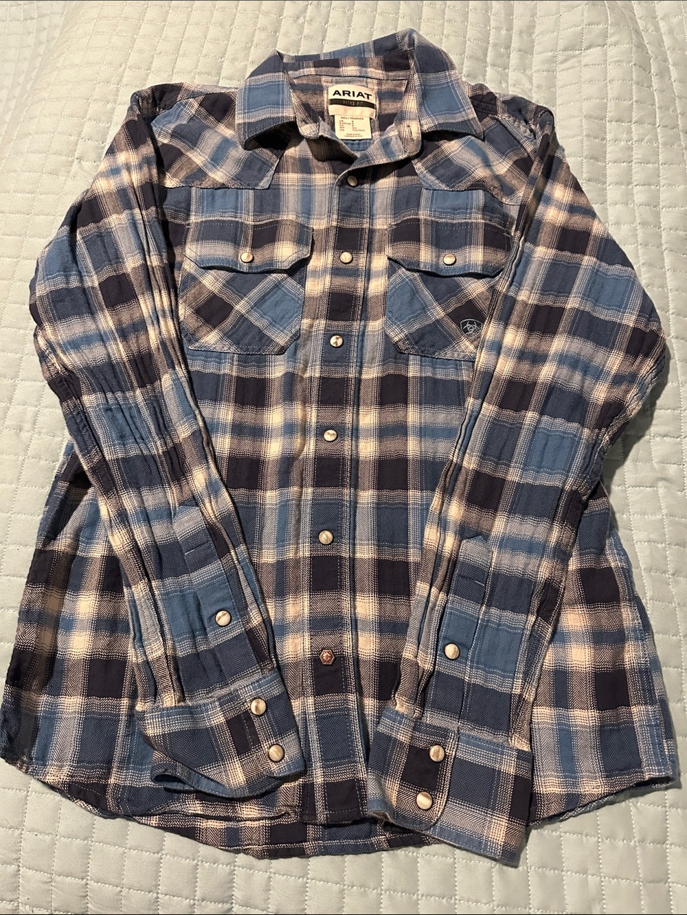 Ariat Light and Dark Blue Plaid Western Snap Shirt